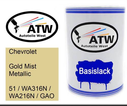 Chevrolet, Gold Mist Metallic, 51 / WA316N / WA216N / GAO: 500ml Lackdose, von ATW Autoteile West.
